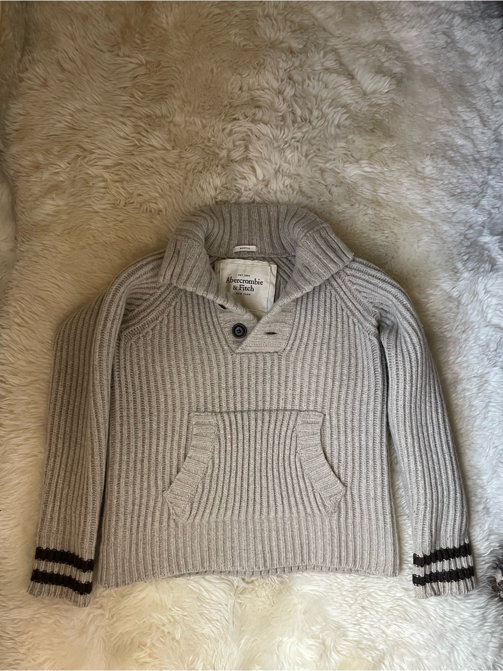 Vintage | Rare Abercrombie & Fitch beige wool blend button sweater